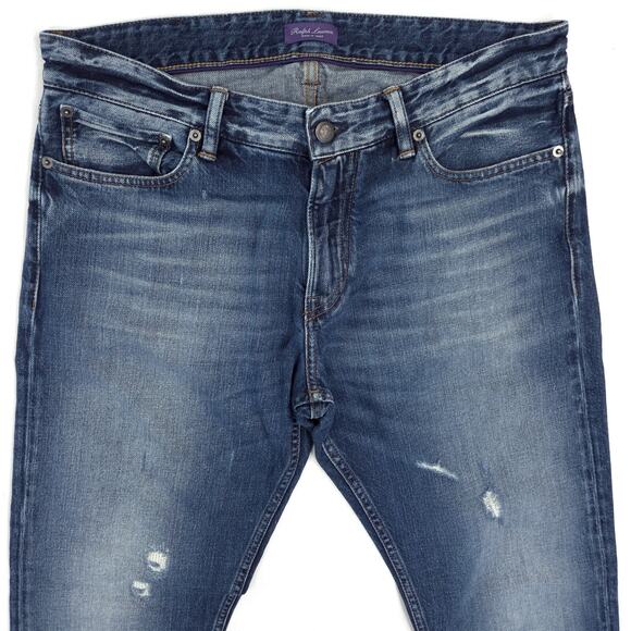 Ralph Lauren Purple Label Denim Jeans Size 34x27 Polo Distressed Italy Selvedge - Picture 2 of 12